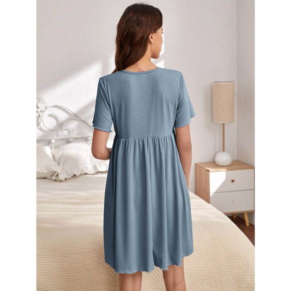 Maternity Surplice Neck Rib knit Lounge Dress - Picture 2 of 11